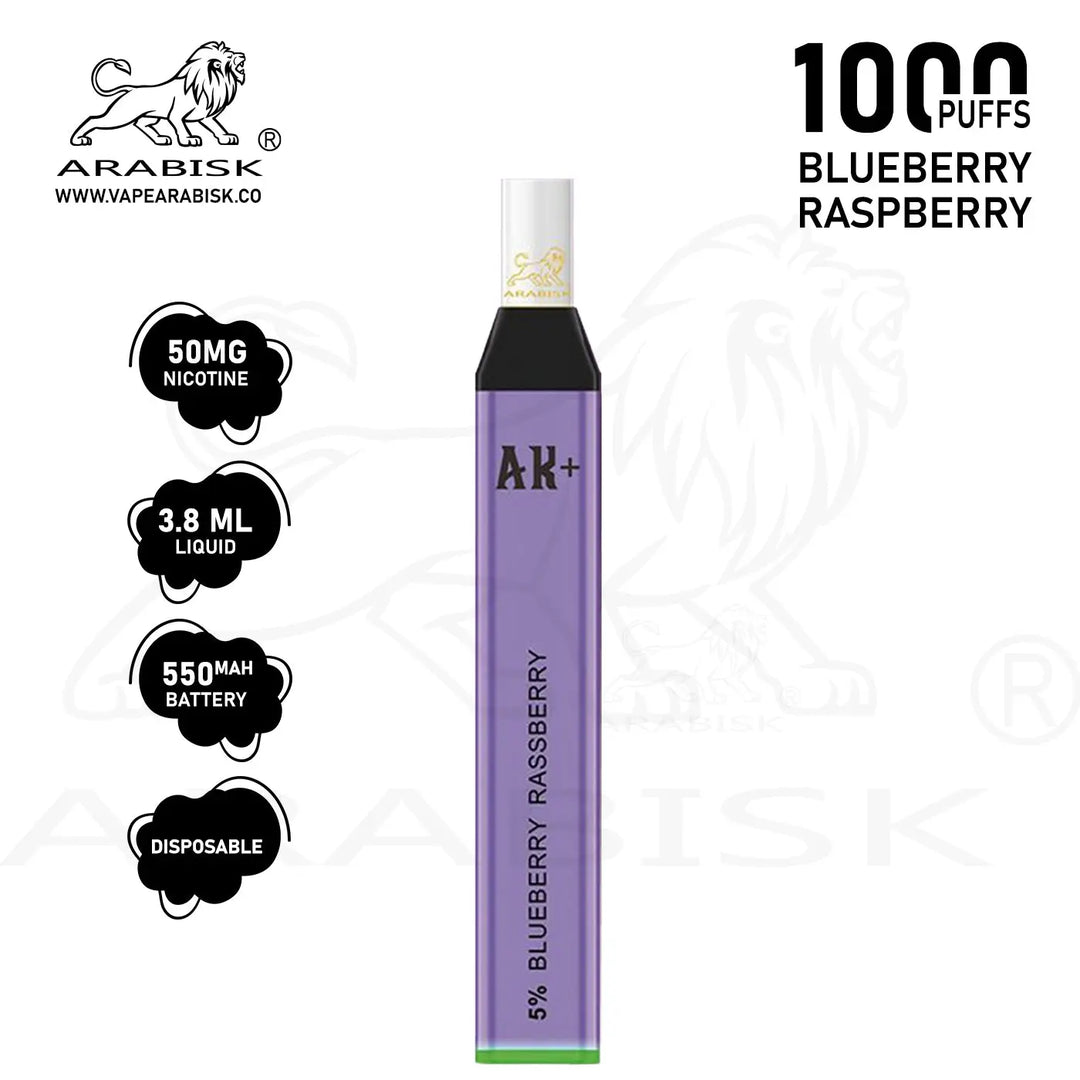 ARABISK AK+ 1000 PUFFS 50MG - BLUEBERRY RASPBERRY Arabisk Vape