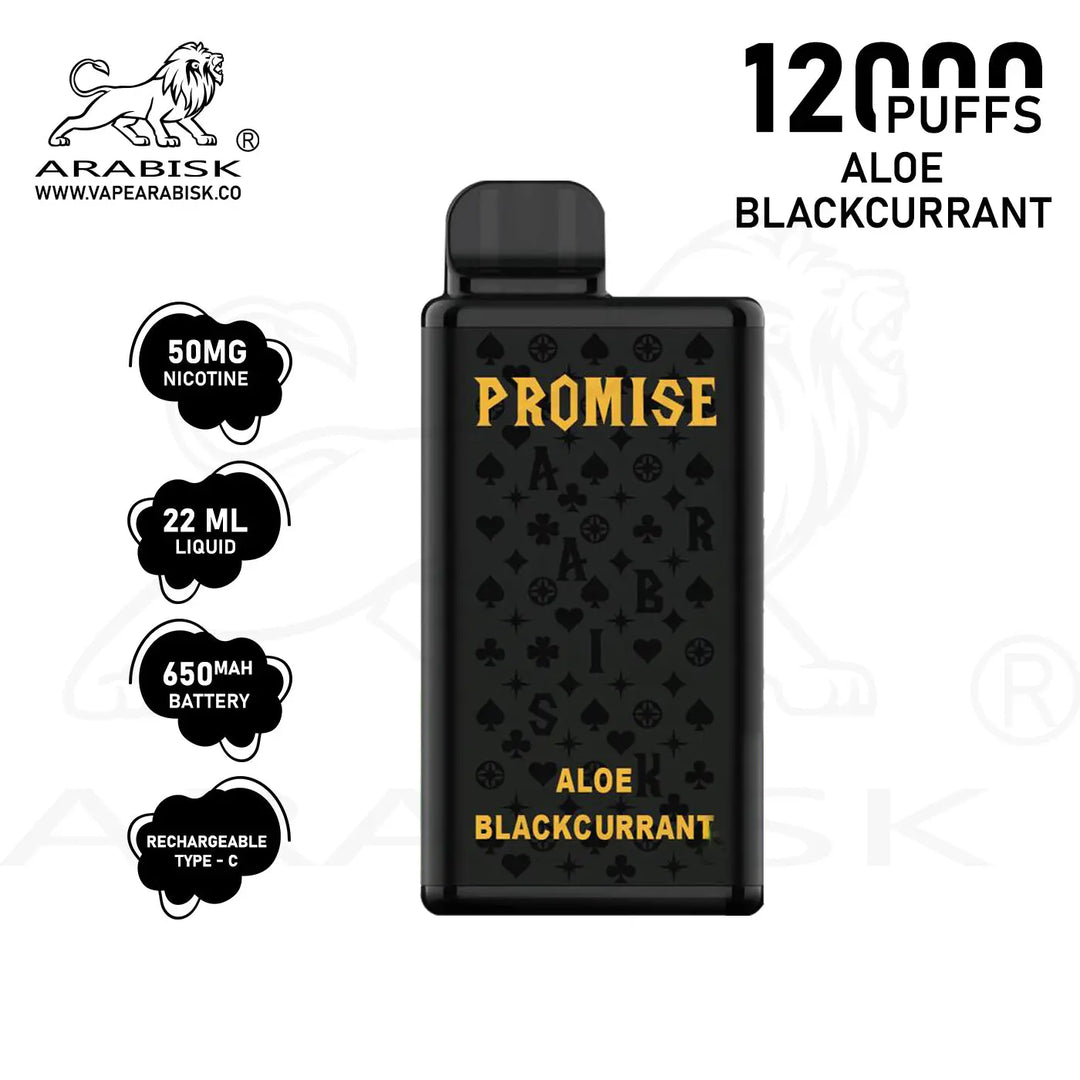 ARABISK PROMISE 12000 PUFFS 50MG RECHARGEABLE - ALOE BLACKCURRANT Arabisk Vape