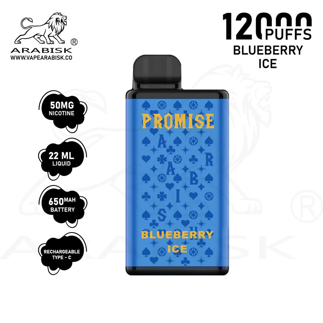 ARABISK PROMISE 12000 PUFFS 50MG RECHARGEABLE - BLUEBERRY ICE Arabisk Vape