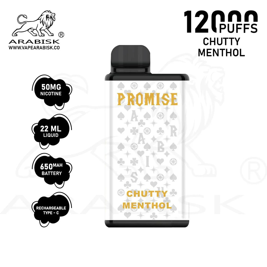 ARABISK PROMISE 12000 PUFFS 50MG  RECHARGEABLE - CHUTTY MENTHOL Arabisk Vape