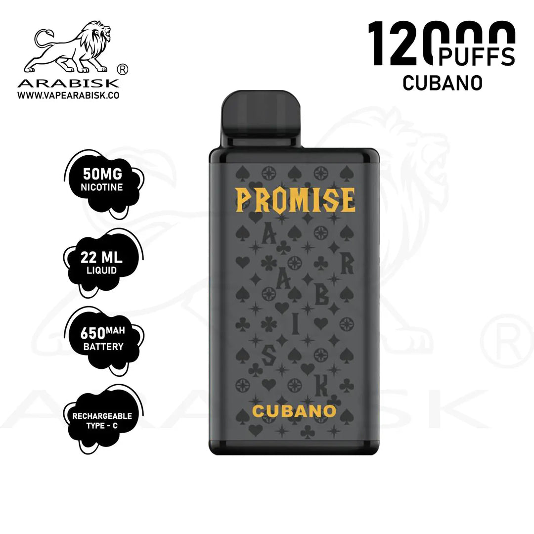 ARABISK PROMISE 12000 PUFFS 50MG  RECHARGEABLE - CUBANO Arabisk Vape