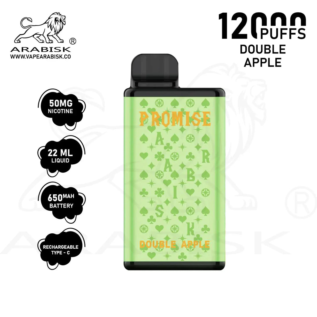 ARABISK PROMISE 12000 PUFFS 50MG  RECHARGEABLE - DOUBLE APPLE Arabisk Vape