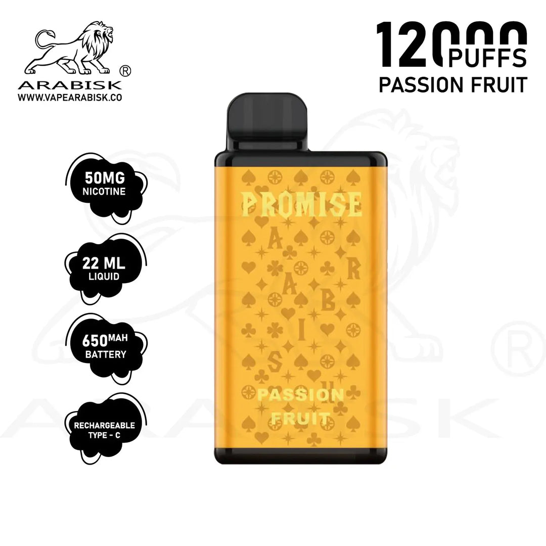 ARABISK PROMISE 12000 PUFFS 50MG  RECHARGEABLE - PASSION FRUIT Arabisk Vape