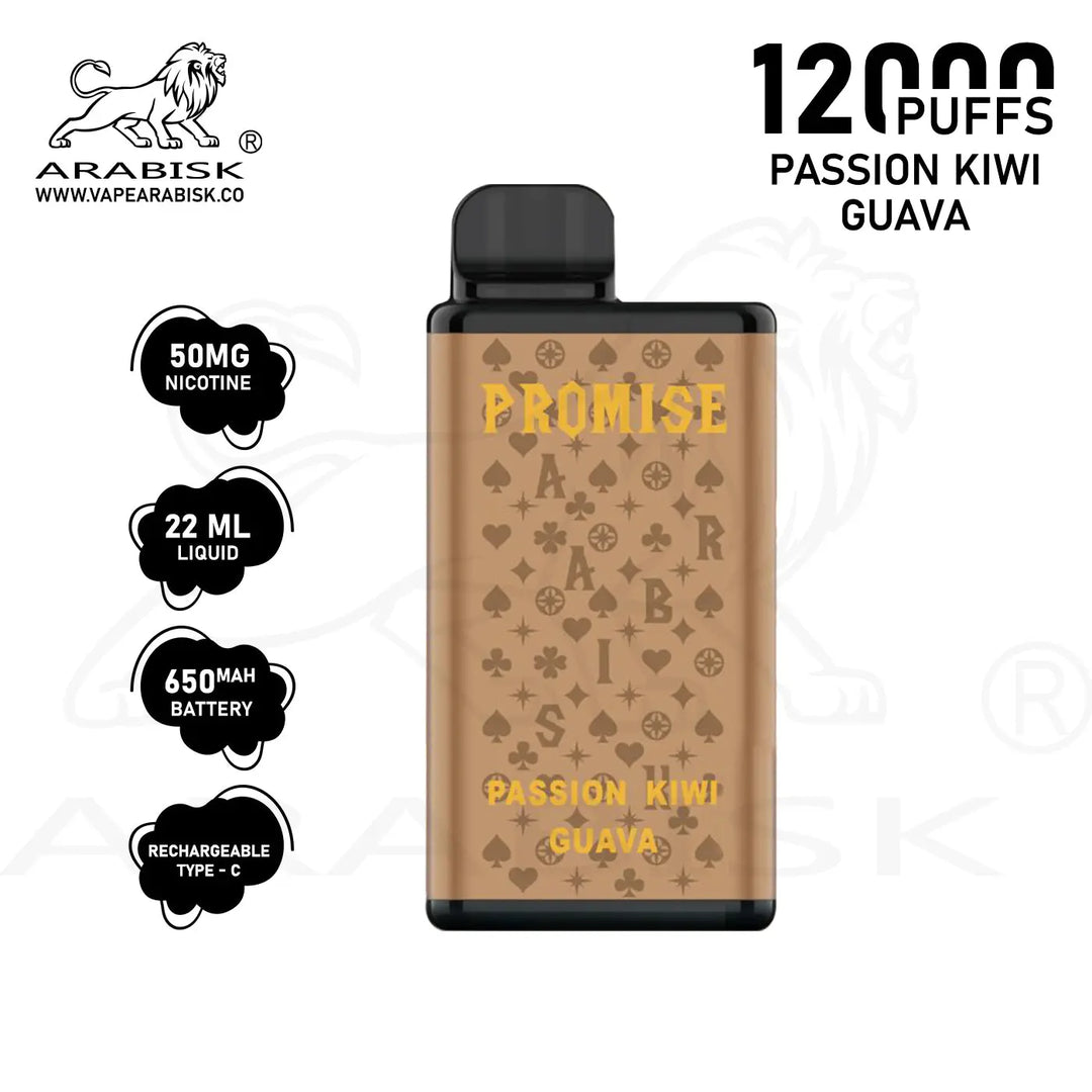 ARABISK PROMISE 12000 PUFFS 50MG  RECHARGEABLE - PASSION KIWI GUAVA Arabisk Vape