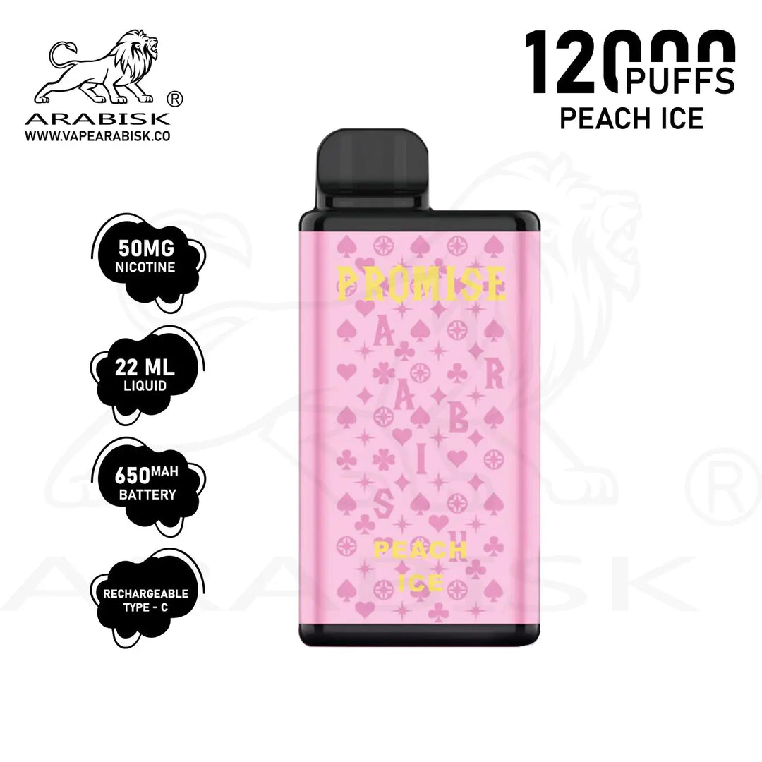 ARABISK PROMISE 12000 PUFFS 50MG  RECHARGEABLE - PEACH ICE Arabisk Vape