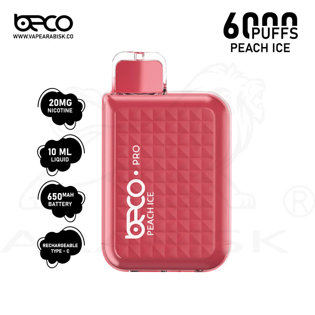 BECO PRO 6000 PUFFS 20MG - PEACH ICE Beco