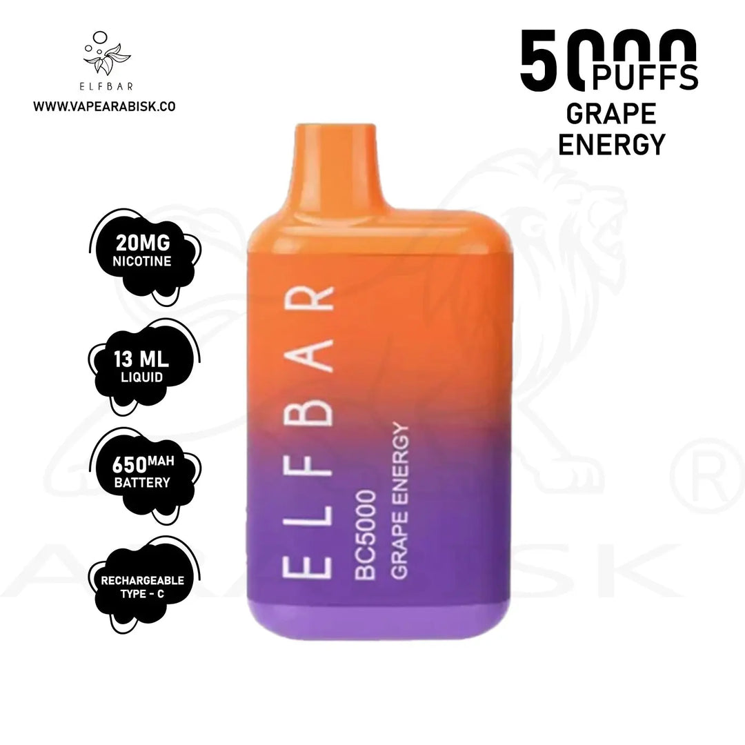 ELF BAR BC5000 PUFFS 20MG - GRAPE ENERGY Elf Bar
