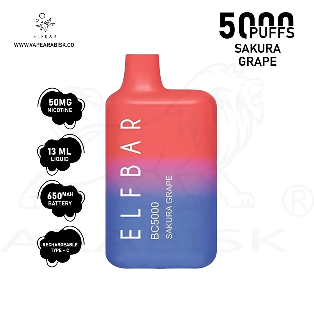 ELF BAR BC5000 PUFFS 50MG - SAKURA GRAPE Elf Bar