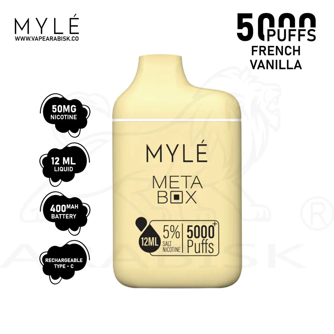 MYLE META BOX 5000 PUFFS 50MG - FRENCH VANILLA MYLE