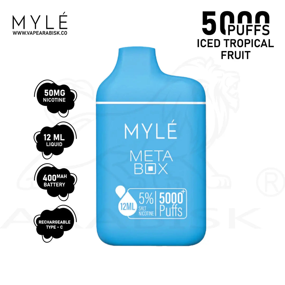 MYLE META BOX 5000 PUFFS 50MG - ICED TROPICAL FRUIT MYLE