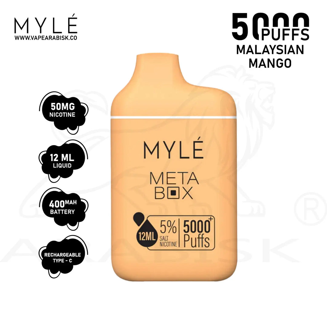 MYLE META BOX 5000 PUFFS 50MG MALAYSIAN MANGO MYLE