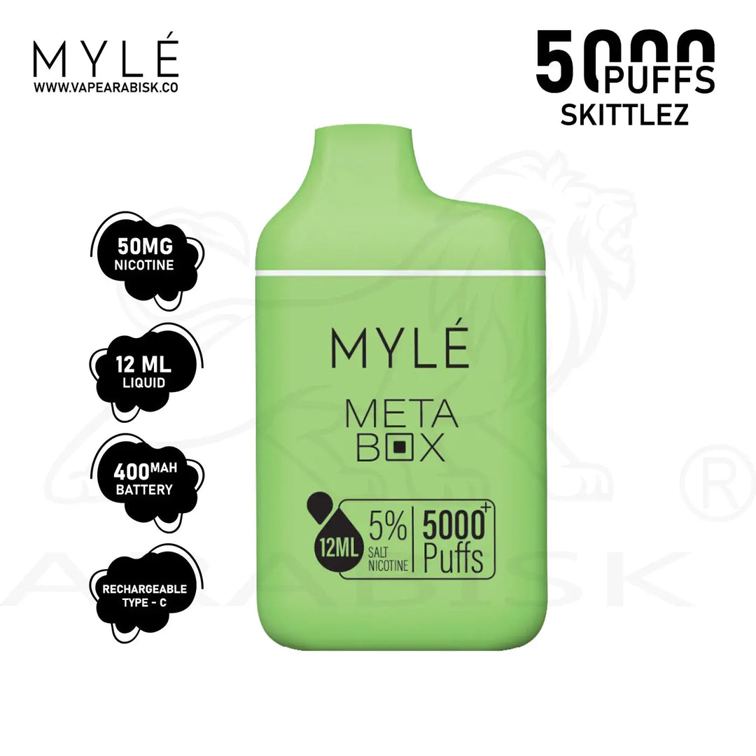 MYLE META BOX 5000 PUFFS 50MG - SKITTLEZ MYLE