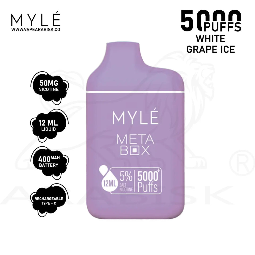 MYLE META BOX 5000 PUFFS 50MG - WHITE GRAPE ICE MYLE