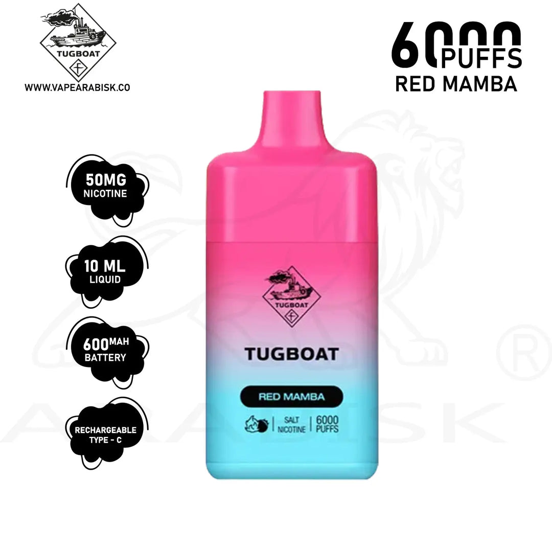 TUGBOAT BOX 6000 PUFFS 50MG - RED MAMBA Tugboat
