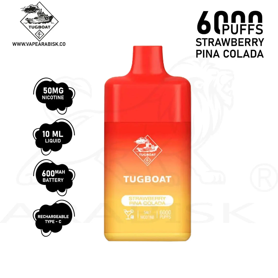 TUGBOAT BOX 6000 PUFFS 50MG - STRAWBERRY PINA COLADA Tugboat