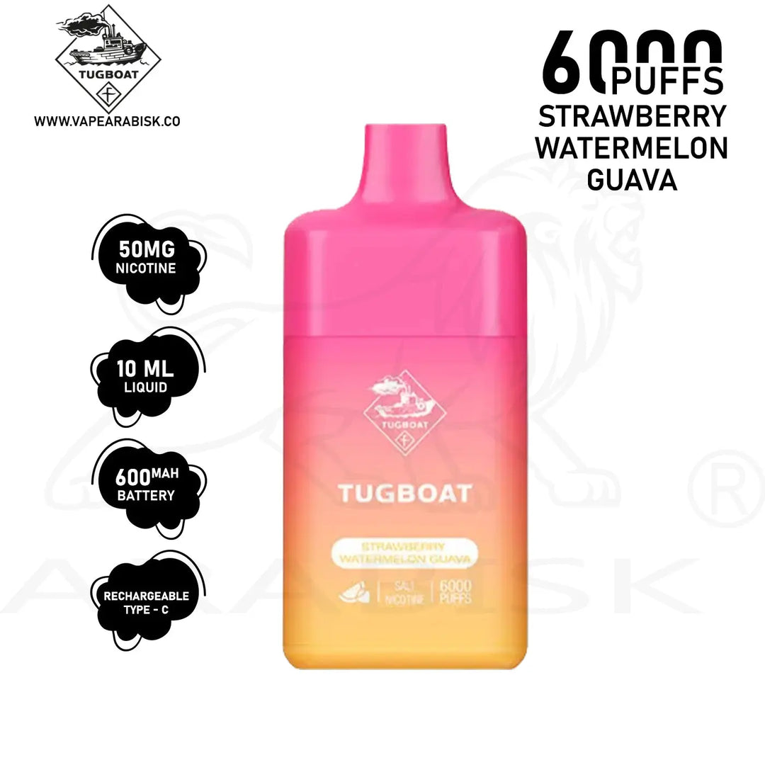 TUGBOAT BOX 6000 PUFFS 50MG - STRAWBERRY WATERMELON GUAVA Tugboat