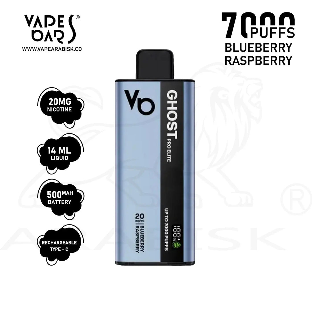 VAPES BARS GHOST PRO ELITE 7000 PUFFS 20 MG - BLUEBERRY RASPBERRY Ghost