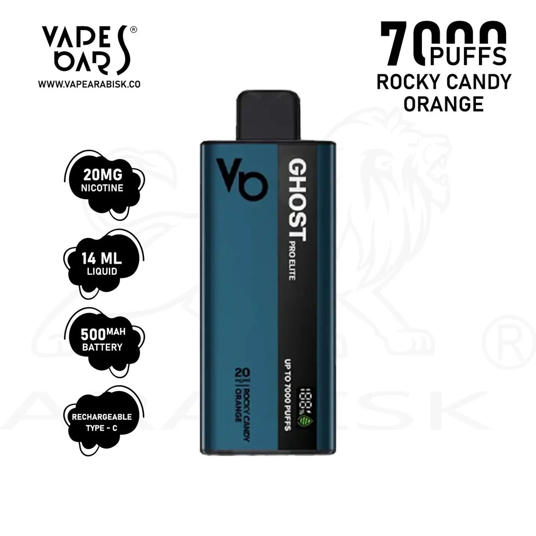 VAPES BARS GHOST PRO ELITE 7000 PUFFS 20 MG - ROCKY CANDY ORANGE Ghost