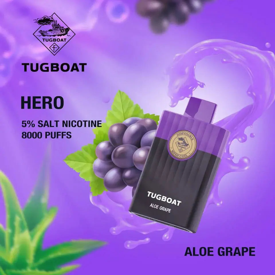 Tugboat Hero Disposable Pod Device Aloe Grape  8000 Puffs 50 Mg tugboat